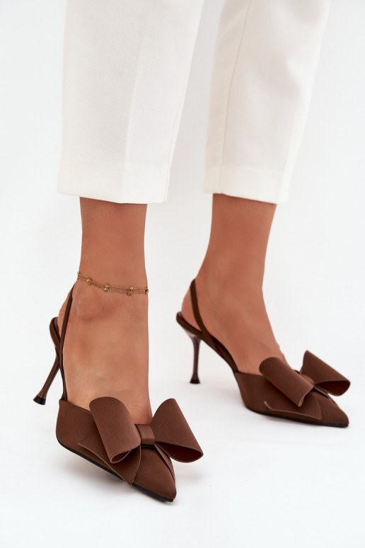High heels with open heels and bow Brown Eklevia