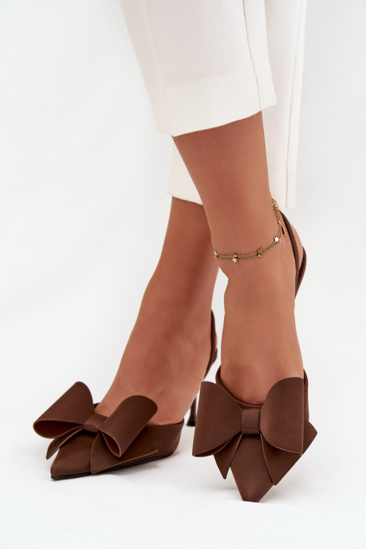 High heels with open heels and bow Brown Eklevia