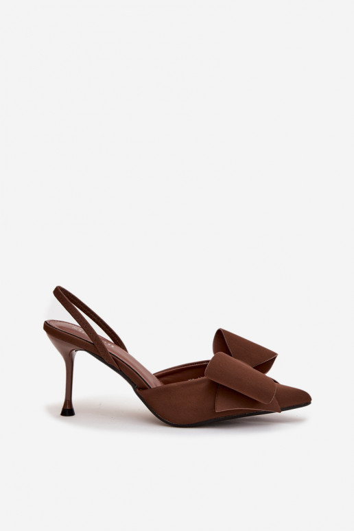 High heels with open heels and bow Brown Eklevia