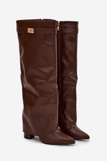 Women's eco leather boots with turned-up shaft on a heel brown Avamora 2