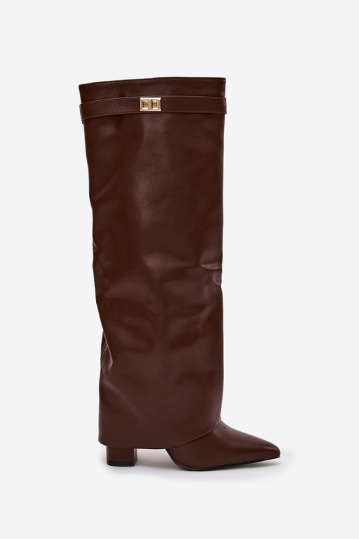Women's eco leather boots with turned-up shaft on a heel brown Avamora Women's eco leather boots with turned-up shaft on a heel brown Avamora
