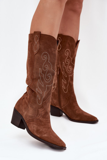 Suede Cowboy Boots For Women With Heel Camel Karira 2