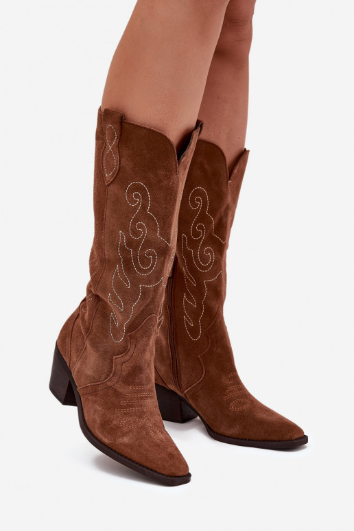 Suede Cowboy Boots For Women With Heel Camel Karira