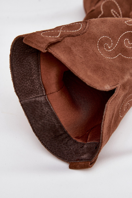 Zamszowe Kozaki Kowbojki Damskie Na Obcasie Camel Karira