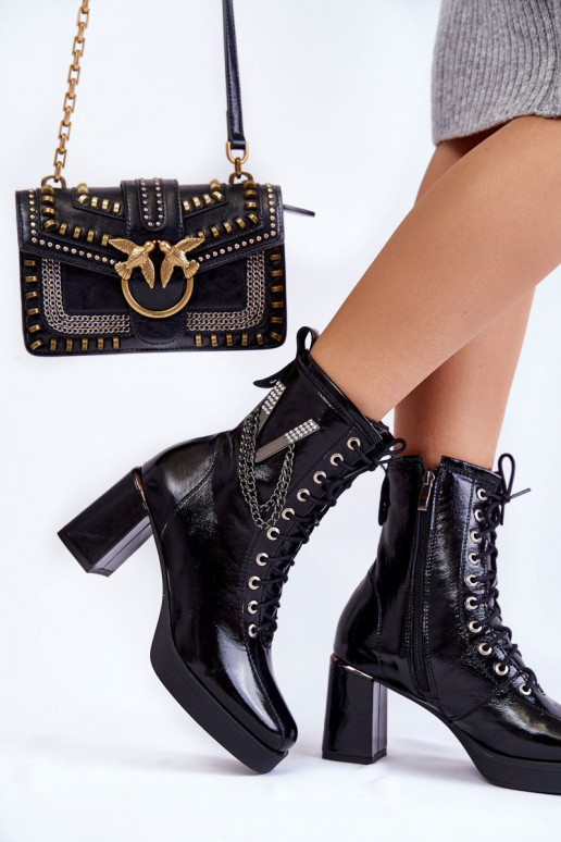 Fashionable, insulated leather boots with ornament Black Malta