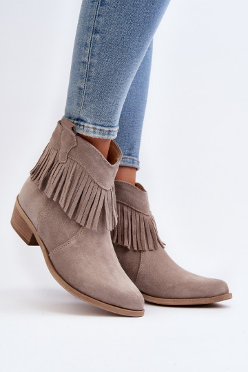 Zazoo 3430 Women's Suede Boots with Fringes Cappucino 2