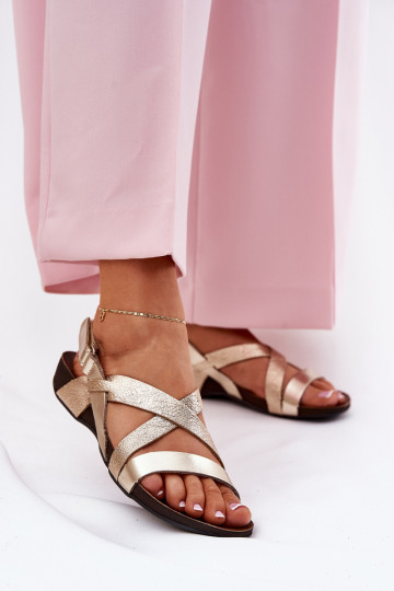 Flat Leather Sandals Women Zazoo 40032 Golden 2