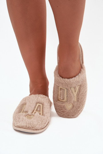 Women's slippers with fur LADY Vinceza 19958 beige