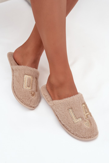 Women's slippers with fur LADY Vinceza 19958 beige 2