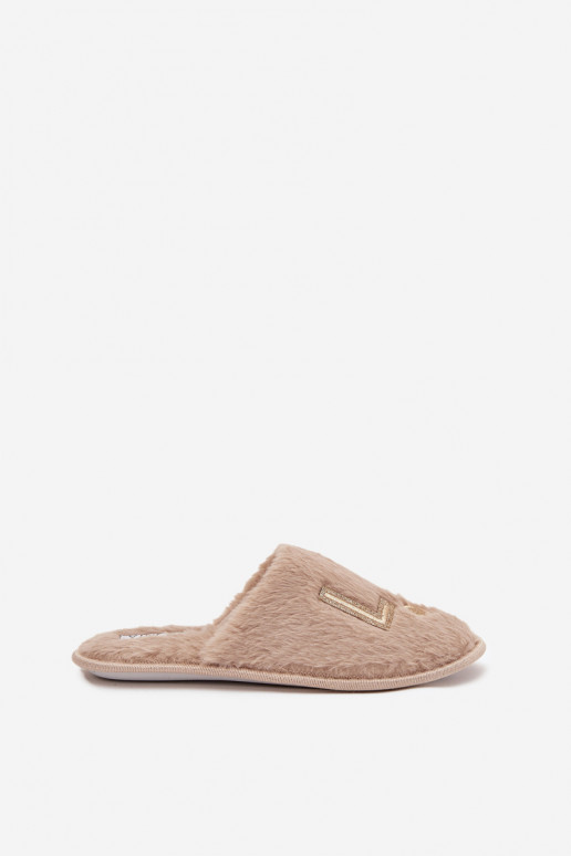 Women's slippers with fur LADY Vinceza 19958 beige