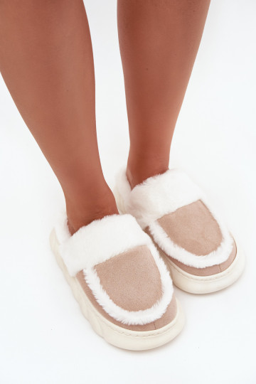 Women's slippers with thick sole and fur Vinceza 19952 Beige 2