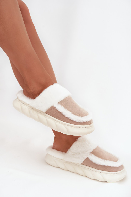 Women's slippers with thick sole and fur Vinceza 19952 Beige