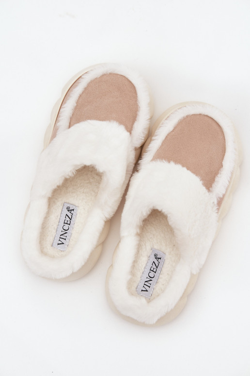 Women's slippers with thick sole and fur Vinceza 19952 Beige