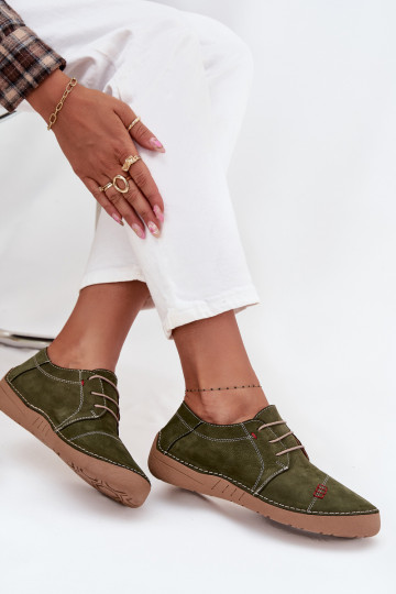 Leather Women's Loafers with Stitching Artiker 57C2112 Green