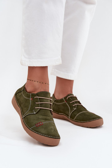 Leather Women's Loafers with Stitching Artiker 57C2112 Green 2