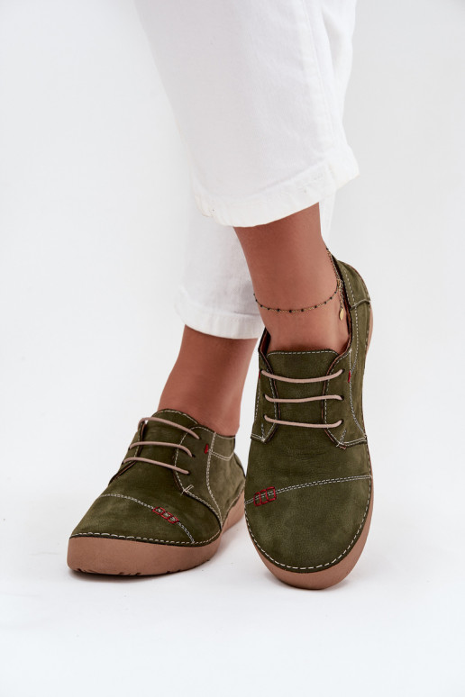 Skórzane Półbuty DamskiewithPrzeszyciami Artiker 57C2112 Zielone