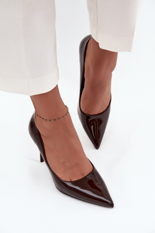 Glossy Eco Leather Women's High Heels With Pointed Toes Chocolate Jadira Glossy Eco Leather Women's High Heels With Pointed Toes Chocolate Jadira