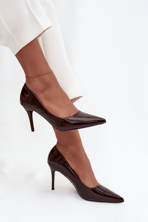 Glossy Eco Leather Women's High Heels With Pointed Toes Chocolate Jadira Glossy Eco Leather Women's High Heels With Pointed Toes Chocolate Jadira