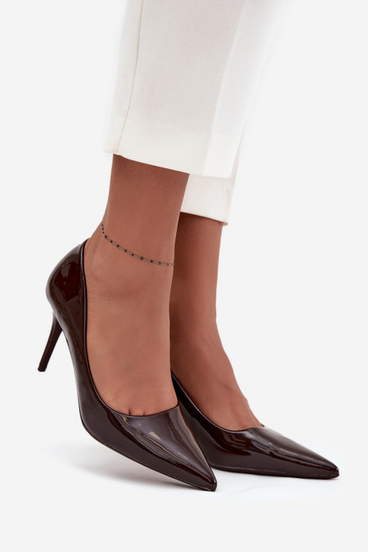 Glossy Eco Leather Women's High Heels With Pointed Toes Chocolate Jadira Glossy Eco Leather Women's High Heels With Pointed Toes Chocolate Jadira