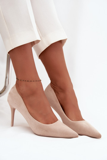 Women's heels made of eco suede beige Elvessa
