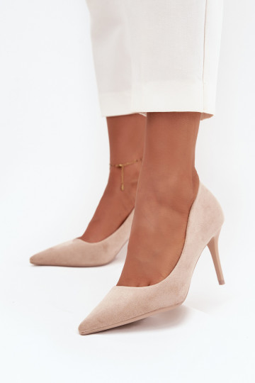 Women's heels made of eco suede beige Elvessa 2
