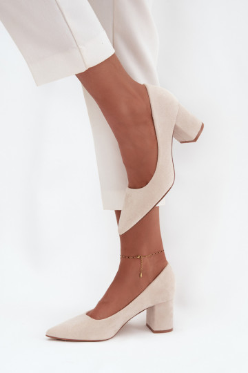 Women's Pumps with Pointed Toes on Block Heel Beige Pavira