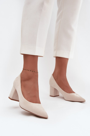 Women's Pumps with Pointed Toes on Block Heel Beige Pavira 2