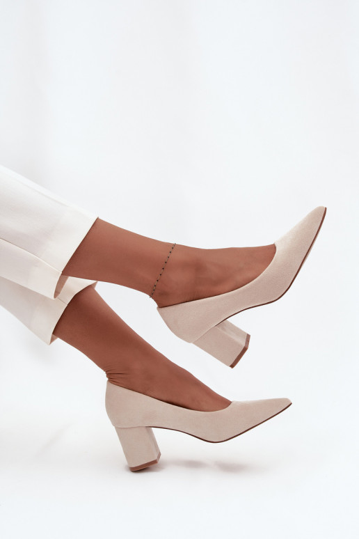 Women's Pumps with Pointed Toes on Block Heel Beige Pavira Women's Pumps with Pointed Toes on Block Heel Beige Pavira