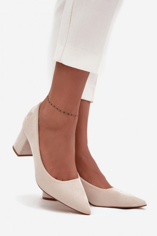 Women's Pumps with Pointed Toes on Block Heel Beige Pavira Women's Pumps with Pointed Toes on Block Heel Beige Pavira