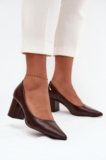 Chunky Heel Shoes With Pointed Toes Chocolate Ryvessa