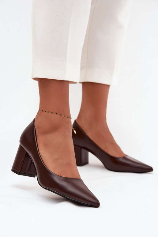 Chunky Heel Shoes With Pointed Toes Chocolate Ryvessa