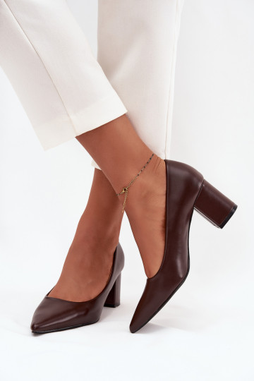 Chunky Heel Shoes With Pointed Toes Chocolate Ryvessa 2