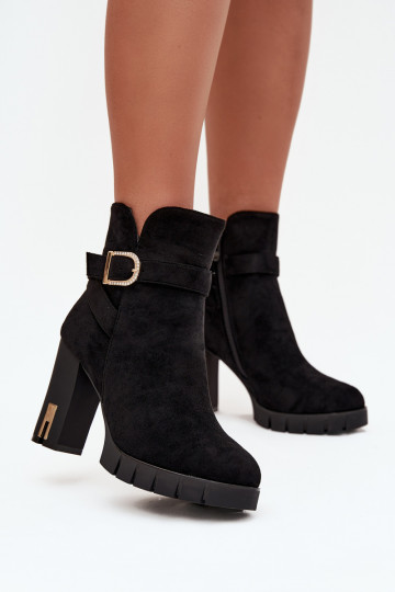 Insulated women's ankle boots with buckle Black Nolivira 2