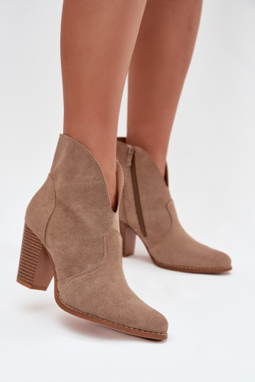Women's Block Heel Boots Made of Eco Suede Beige Elvirae 2