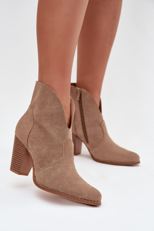 Women's Block Heel Boots Made of Eco Suede Beige Elvirae Women's Block Heel Boots Made of Eco Suede Beige Elvirae