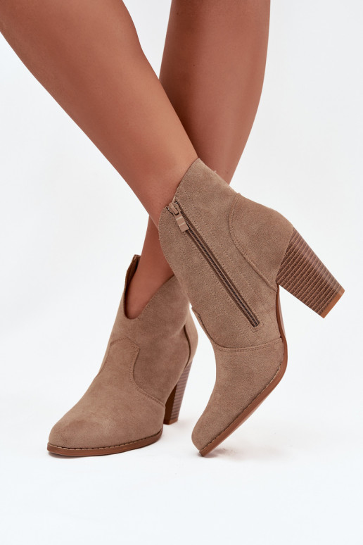 Women's Block Heel Boots Made of Eco Suede Beige Elvirae Women's Block Heel Boots Made of Eco Suede Beige Elvirae