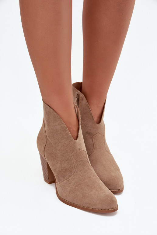 Women's Block Heel Boots Made of Eco Suede Beige Elvirae Women's Block Heel Boots Made of Eco Suede Beige Elvirae