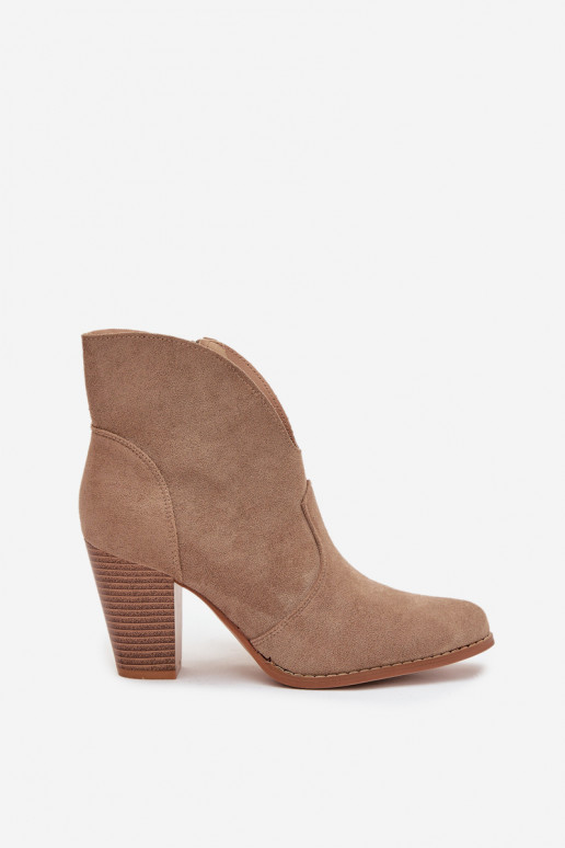 Women's Block Heel Boots Made of Eco Suede Beige Elvirae Women's Block Heel Boots Made of Eco Suede Beige Elvirae