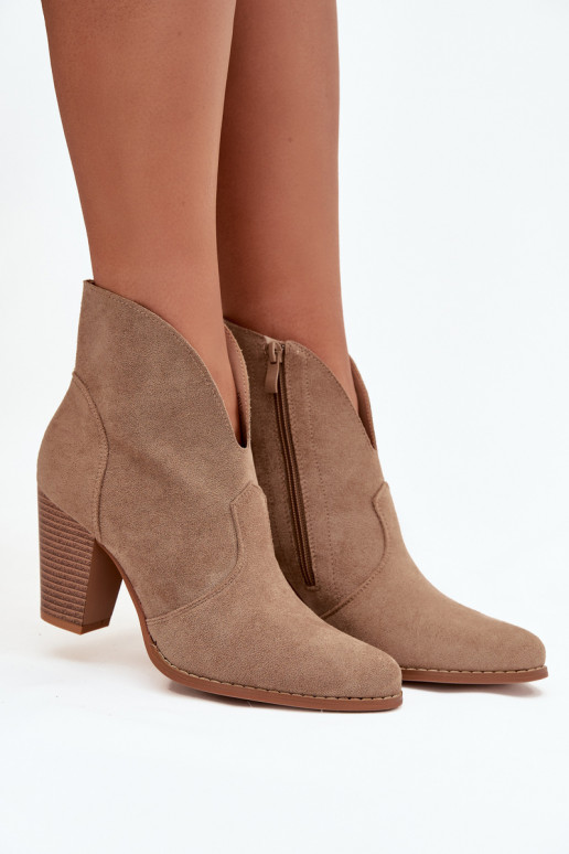 Women's Block Heel Boots Made of Eco Suede Beige Elvirae Women's Block Heel Boots Made of Eco Suede Beige Elvirae