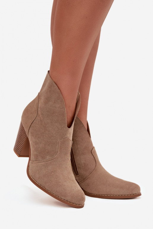 Women's Block Heel Boots Made of Eco Suede Beige Elvirae Women's Block Heel Boots Made of Eco Suede Beige Elvirae