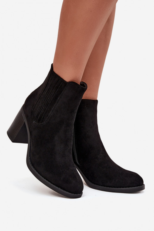 Ocieplane Botki Damskie Na Słupkowym Obcasie Czarne Brevina