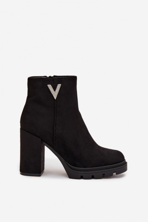 Botki Damskie Ocieplane Na SłupkuwithOzdobnym Detalem Czarne Briella