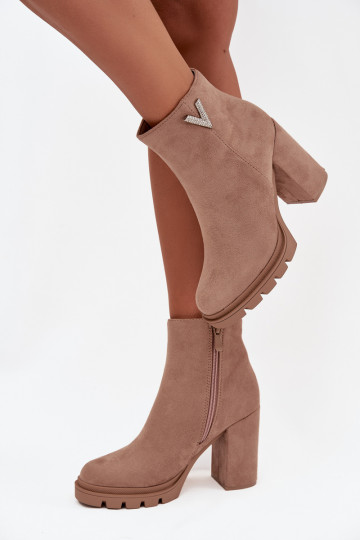 Women's insulated ankle boots with heel with decorative detail beige Briella 2