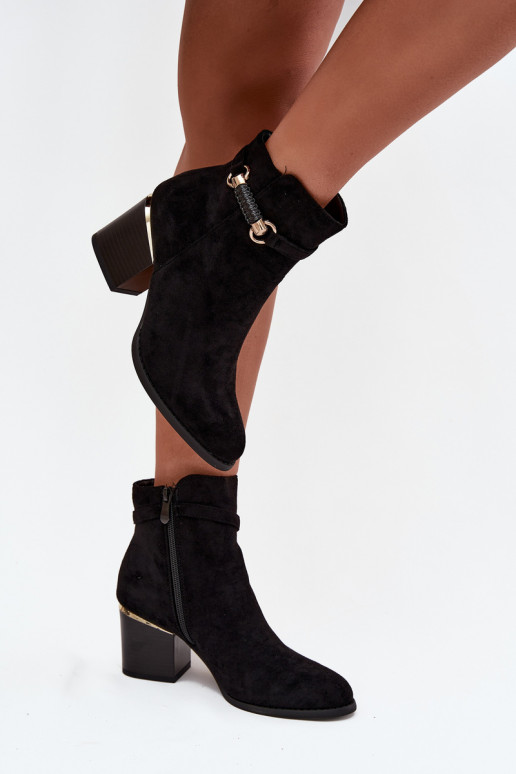 Women's insulated ankle boots with heel with decorative strap Black Galissa