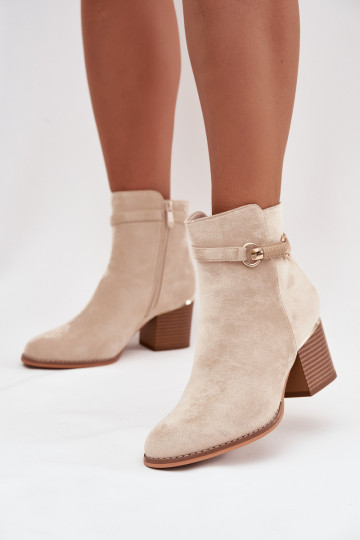 Women's Insulated Heeled Boots with Decorative Strap Beige Galissa 2
