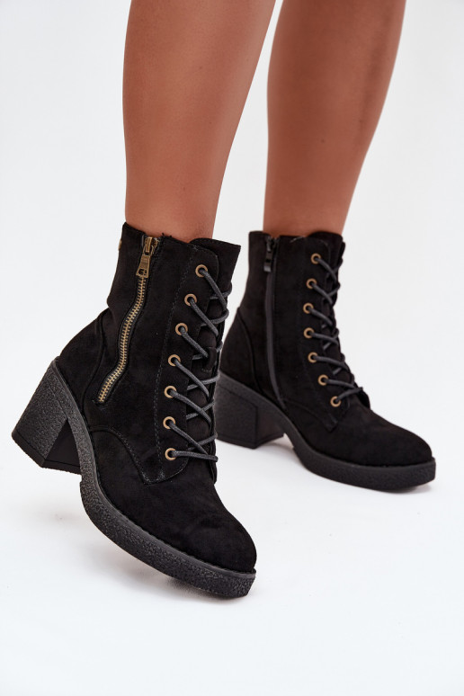 Insulated Women's Ankle Boots with Laces and Zippers Black Paressa