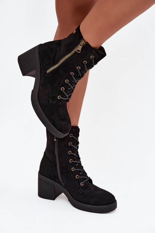 Insulated Women's Ankle Boots with Laces and Zippers Black Paressa