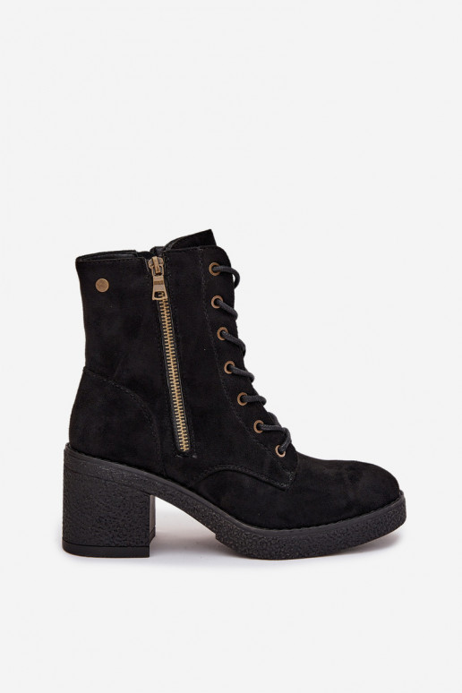 Insulated Women's Ankle Boots with Laces and Zippers Black Paressa