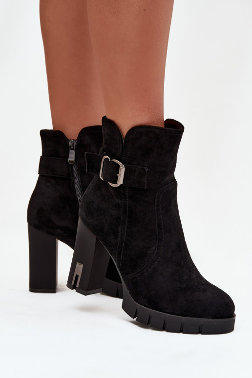 Women's heeled ankle boots with buckle lined black Selisse
