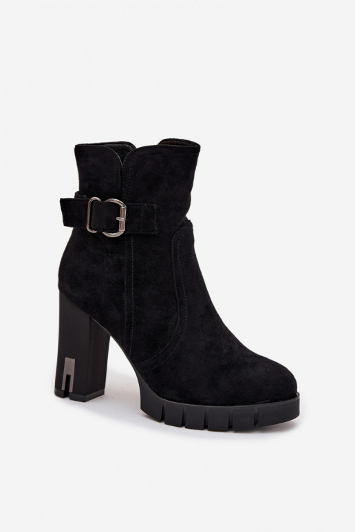Women's heeled ankle boots with buckle lined black Selisse